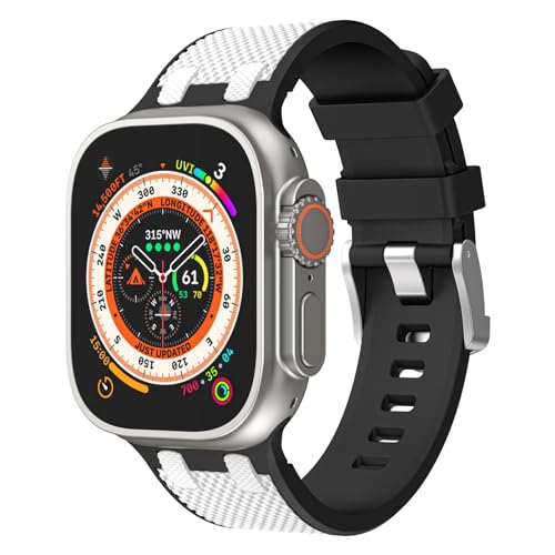 Printme Sports Silicone Dual Toned Band Compatible with Apple Watch 49 mm, 45 mm, 44 mm, 42 mm, Adjustable Strap for iWatch Series Ultra, Ultra 2, SE, SE 2, Series 3,4,5,6,7,8 (White) - Image 2
