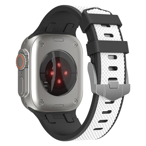 Printme Sports Silicone Dual Toned Band Compatible with Apple Watch 49 mm, 45 mm, 44 mm, 42 mm, Adjustable Strap for iWatch Series Ultra, Ultra 2, SE, SE 2, Series 3,4,5,6,7,8 (White) - Image 3