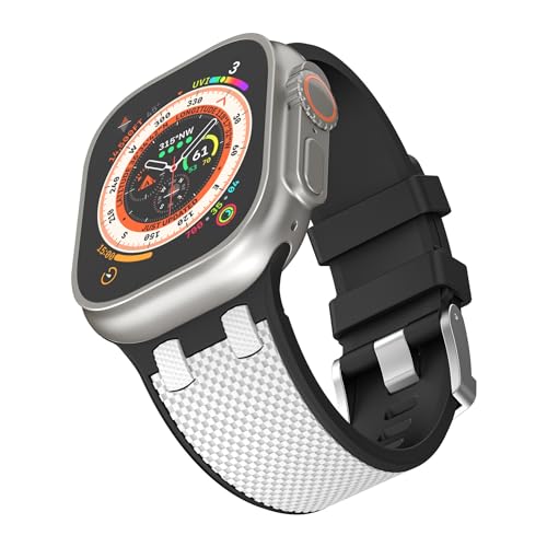Printme Sports Silicone Dual Toned Band Compatible with Apple Watch 49 mm, 45 mm, 44 mm, 42 mm, Adjustable Strap for iWatch Series Ultra, Ultra 2, SE, SE 2, Series 3,4,5,6,7,8 (White) - Image 1