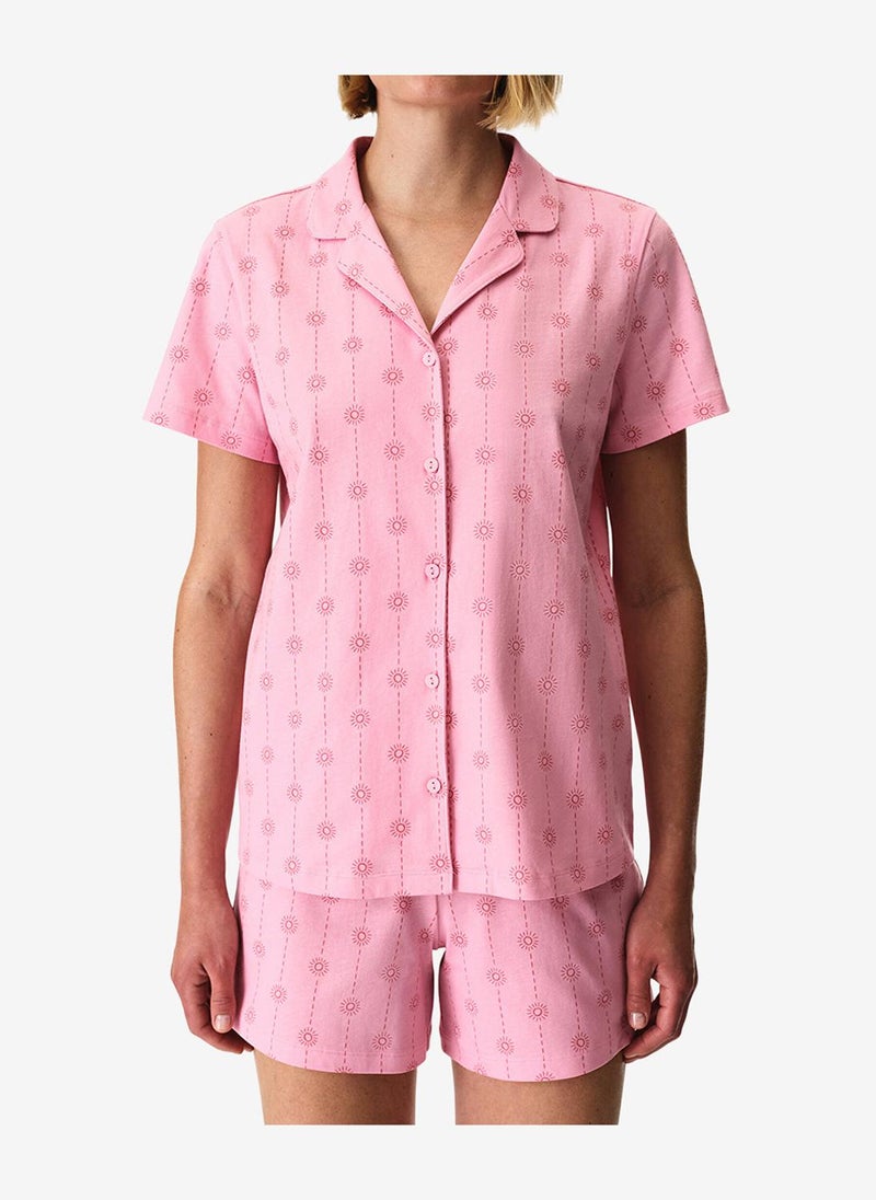 Penti Women Pink Stardust Short Sleeve Shirt Shorts Pink Set - Image 2