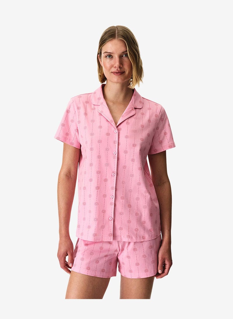 Penti Women Pink Stardust Short Sleeve Shirt Shorts Pink Set - Image 1
