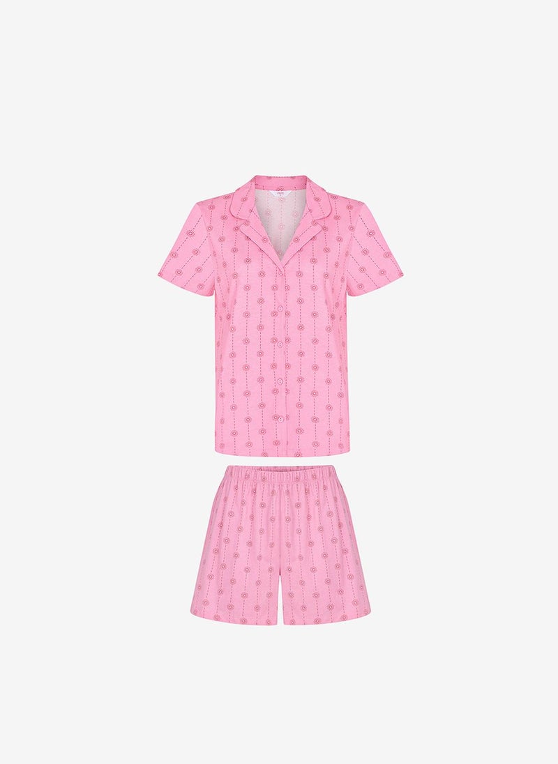 Penti Women Pink Stardust Short Sleeve Shirt Shorts Pink Set - Image 5