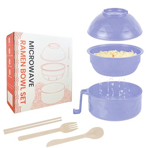 RORBAM Microwave Ramen Cooker,Ramen Bowl Set,Microwave Noodle Bowl With Chopsticks and Spoon, College Dorm Room Essentials for Girls for Boys, Apartment Essentials, BPA-Free. (light purple) - Image 1