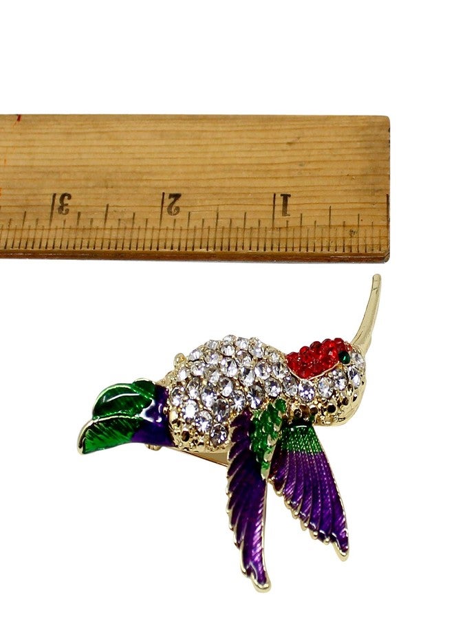 echomerx Large Hummingbird Crystal Brooch Pin with Sparkly Multicolor Rhinestones, Unique Bird Costume Jewelry or Hummingbird Gift for Women - Image 3
