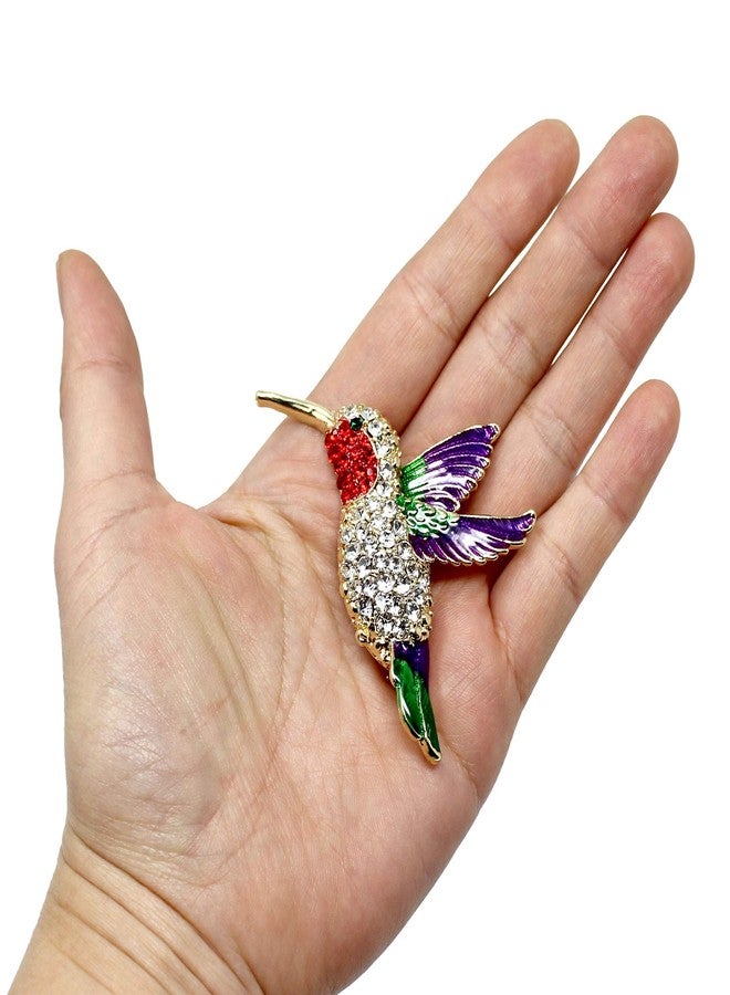 echomerx Large Hummingbird Crystal Brooch Pin with Sparkly Multicolor Rhinestones, Unique Bird Costume Jewelry or Hummingbird Gift for Women - Image 2