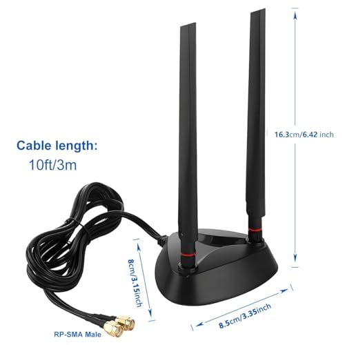 slinkdsco Long Range WiFi 6 6E Tri-Band Antenna 6GHz 5.8GHz 2.4GHz Magnetic Base Replacement Antenna for PC Desktop Computer Improve Bluetooth Range WiFi 6E Router Gaming Motherboard, Slinkdsco - Image 5