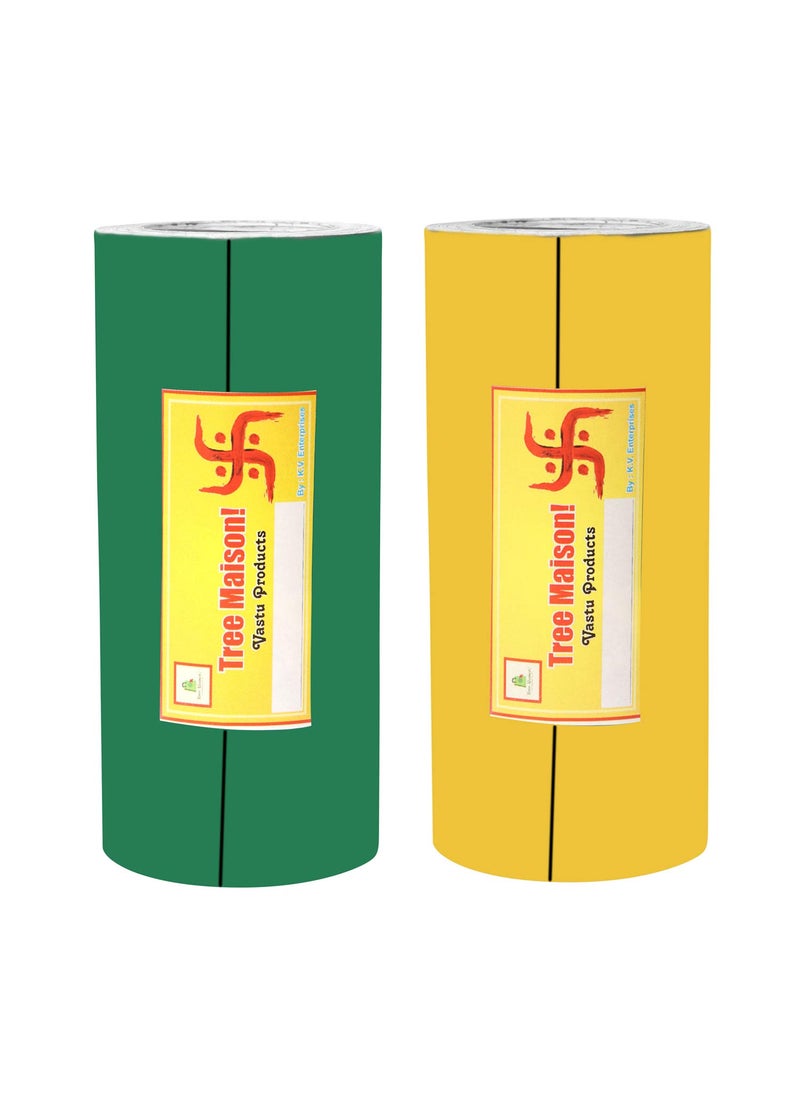 TREEMAISON TREEMAISON Vastu Green - Yellow Tape |Size - 4 Inch| Length- 8 Feet (Approx) |Vastu Tape Remedy for Toilet | Vastu Tape for Main Door Entrance | Pack of 2  - Image 1