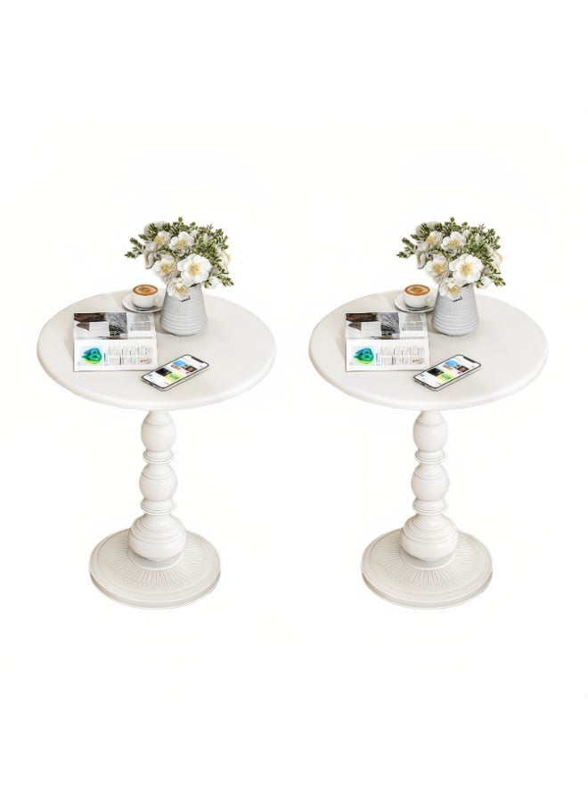 Sharpdo Set of 2 White Side Tables, Round Sofa End Table for Living Room Bedroom Balcony, Nordic Coffee Table Nightstand Set, MDF Top with Solid Wood Legs, 40×40×52cm - Image 2