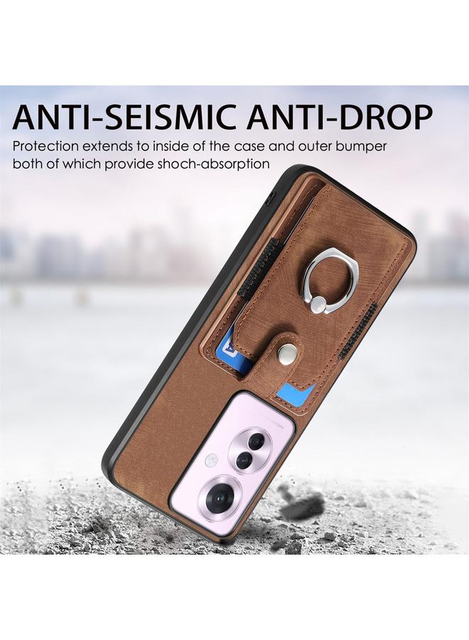 اس-توب جراب هاتف OPPO Reno11 F 5G بتصميم كلاسيكي مع حلقة للبطاقات وملمس ناعم - Image 3