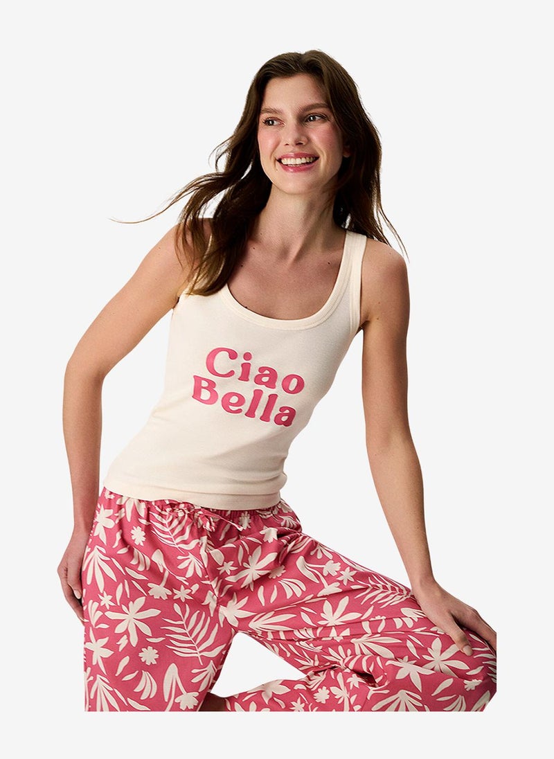 Penti Women's Rose Sleeveless Cotton Pyjama Set with Pants - Image 1