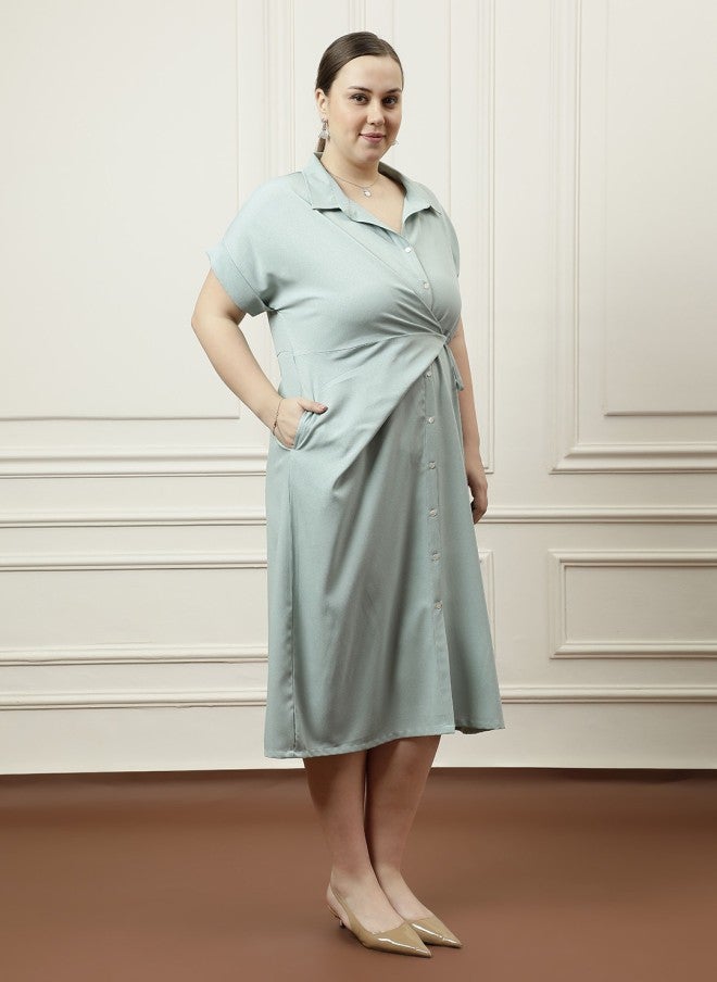 Athena Green Shirt Midi Dress for Women - Image 3