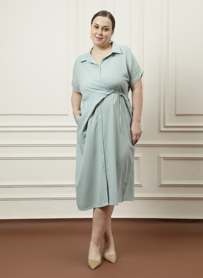 Athena Green Shirt Midi Dress for Women - Image 1