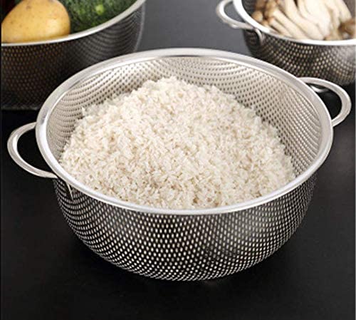RHYDON Stainless Steel Rice Washing Bowl for Kitchen Fruit Basket Colander Drainer Bowls with Handle for Kitchen Utensils Strainer for Rice Fruits Vegetable Noodles and Pasta Filter Silver - Image 1