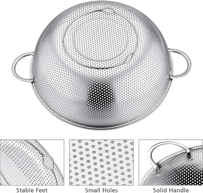 RHYDON Stainless Steel Rice Washing Bowl for Kitchen Fruit Basket Colander Drainer Bowls with Handle for Kitchen Utensils Strainer for Rice Fruits Vegetable Noodles and Pasta Filter Silver - Image 4