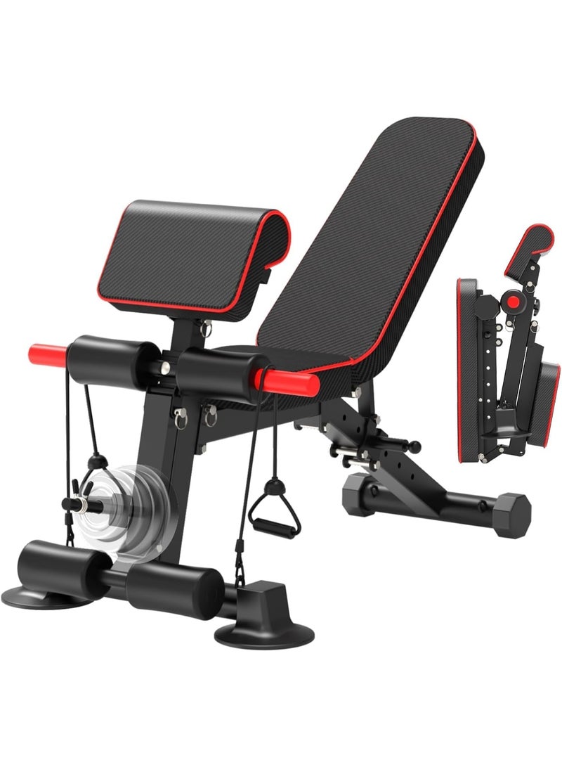 SportQ Multi-Use Exercise Bench – Adjustable Screw (Level/Incline/Straight) with Resistance Ropes and Biceps Exercise – Durable Iron Construction with High Density Padded Brushes for Home Gym - Image 1