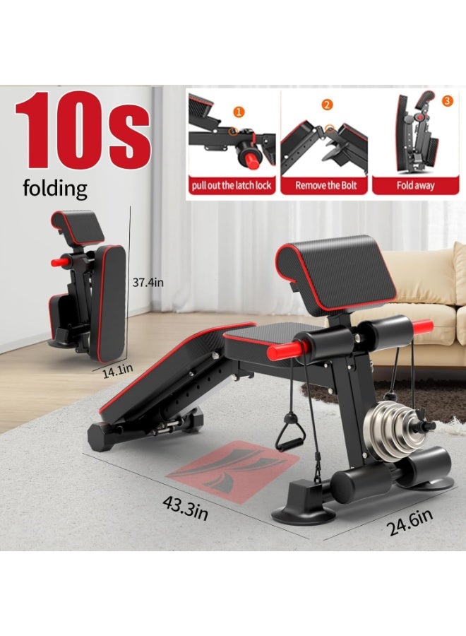 SportQ Multi-Use Exercise Bench – Adjustable Screw (Level/Incline/Straight) with Resistance Ropes and Biceps Exercise – Durable Iron Construction with High Density Padded Brushes for Home Gym - Image 2