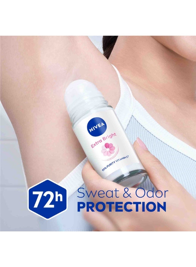 Nivea pack of 6 extra bright radiant and smooth antiperspirant deodorant roll on 50 ml long lasting protection whitening skin care - Image 3