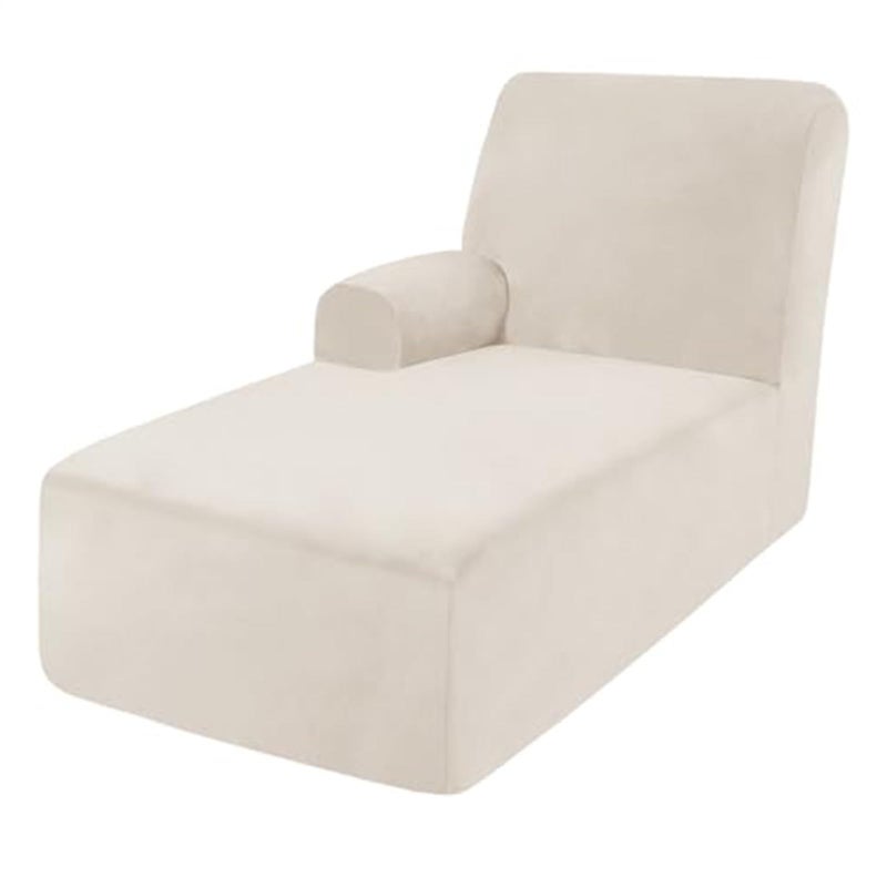 L Shaped Couch Cover: Beige Thick Velvet Stretchable Fabric - Snug Wrinkle Free Slipcover for Living Room Bedroom Left Or Right Arm Chaise Lounge - Image 1