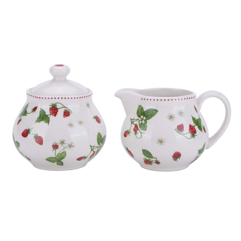 Lonovel Creamer and Sugar Sets with Lids Vintage Floral Ceramic Cream Sugar Set In Beige for Coffee or Tea Porcelain Milk Pitcher and Sugar BowlKitchen and Dining Beverage Serveware ToolStrawberry