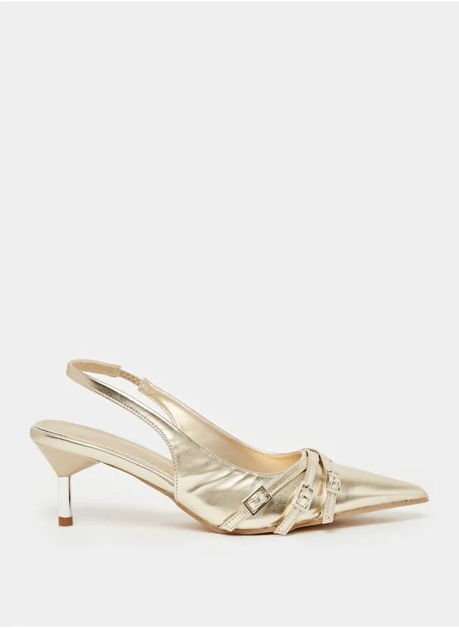 Styli Buckle Detail Slingback Pointed Toe Pumps
