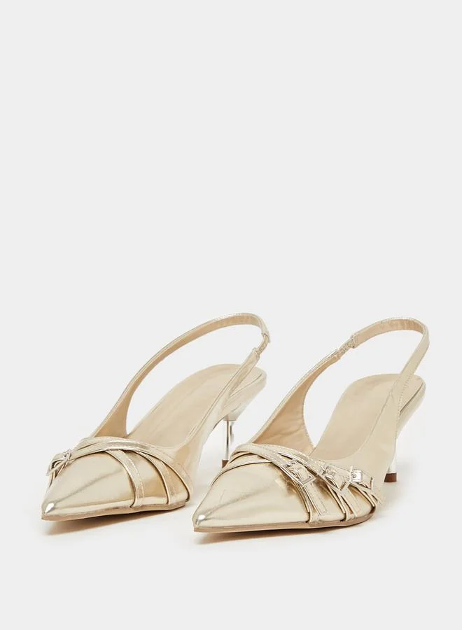 Styli Buckle Detail Slingback Pointed Toe Pumps