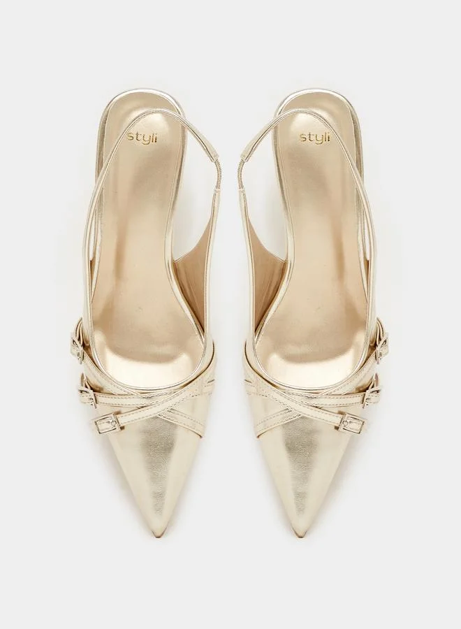 Styli Buckle Detail Slingback Pointed Toe Pumps