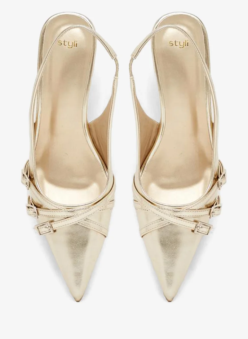 Styli Buckle Detail Slingback Pointed Toe Pumps