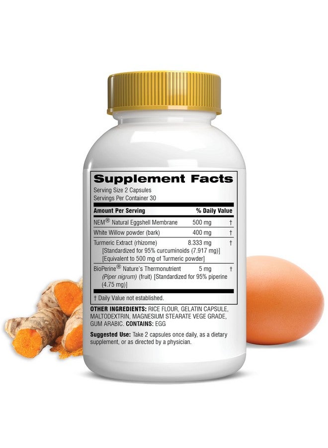 Botanic Choice اختيار نباتي راحة المفاصل السريعة مع غشاء البيض الطبيعي NEM، الكركم الكركمين، البيوبرين، وقشرة الصفصاف البيضاء، يدعم صحة المفاصل، 60 كبسولة 500 ملغ - Image 2