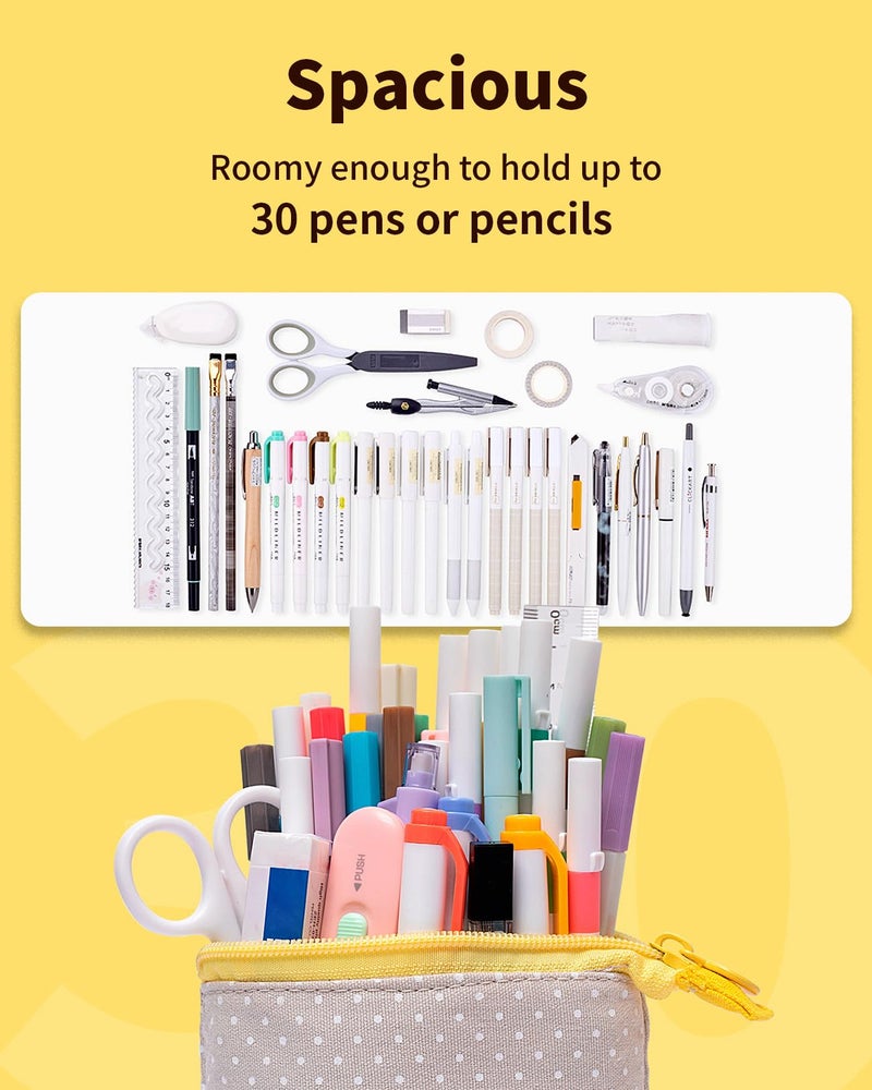 Sooez Standing Pencil Case, Cute Stand up Pencil Pouch, Telescopic Pen Pouch, Portable Pencil Holder, Kawaii Stand up Pencil Case, Spacious Pencil Pouch Bag for School Office Supplies, Yellow - Image 3