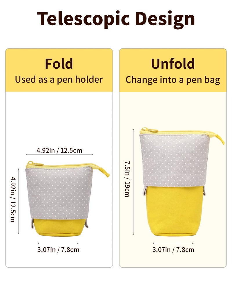 Sooez Standing Pencil Case, Cute Stand up Pencil Pouch, Telescopic Pen Pouch, Portable Pencil Holder, Kawaii Stand up Pencil Case, Spacious Pencil Pouch Bag for School Office Supplies, Yellow - Image 2