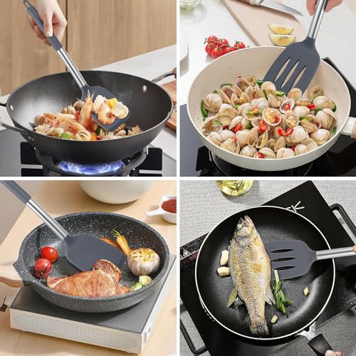 Carrot - Pack of 2 Silicone Solid Spatula Turner,Non Stick Slotted Kitchen Spatulas,High Heat Resistant BPA Free Cooking Utensils,Ideal Cookware for Fish,Eggs,Pancakes (Grey) - Image 4
