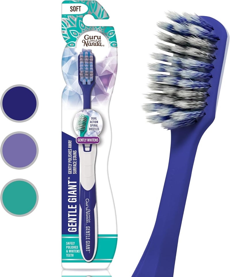 GuruNanda Whitening Toothbrush with Flossing Spiral Bristles & Rubberized Ergonomic Handle for Non-Slip Grip, Helps in Teeth Whitening & Polishing - 1 Ct - Image 1