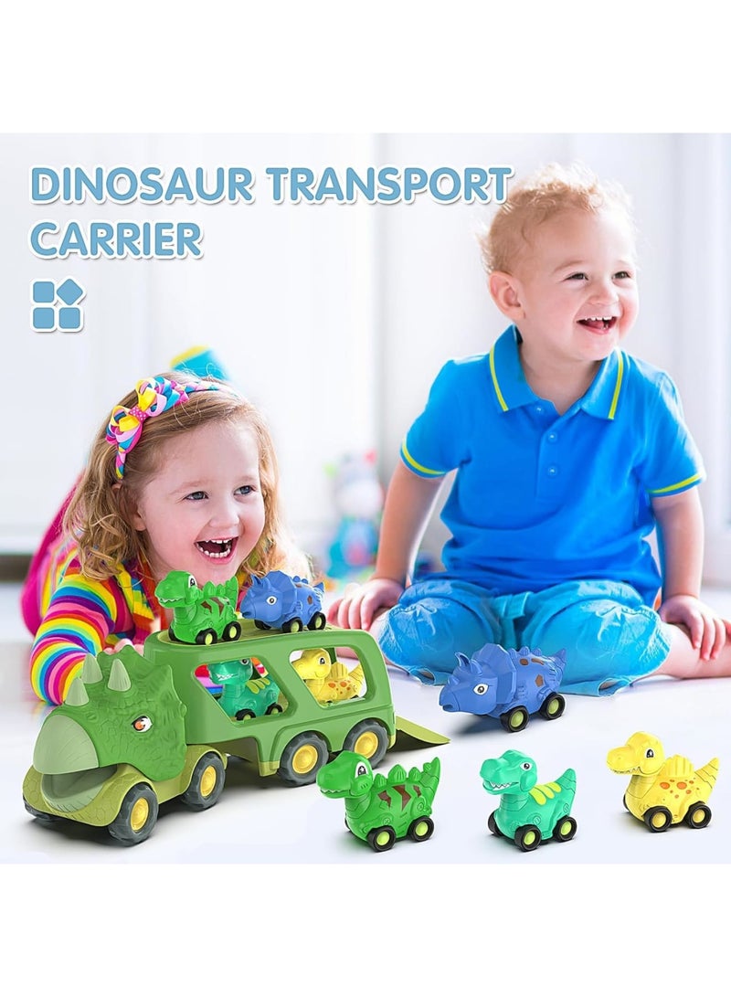 SOLARAE ألعاب الديناصورات للأطفال من 3 إلى 5 سنوات، شاحنة نقل الديناصورات مع 4 سيارات ديناصور صغيرة قابلة للسحب، ألعاب شاحنة نقل الديناصورات لهدية عيد ميلاد ولد عمره 2 سنة - Image 5