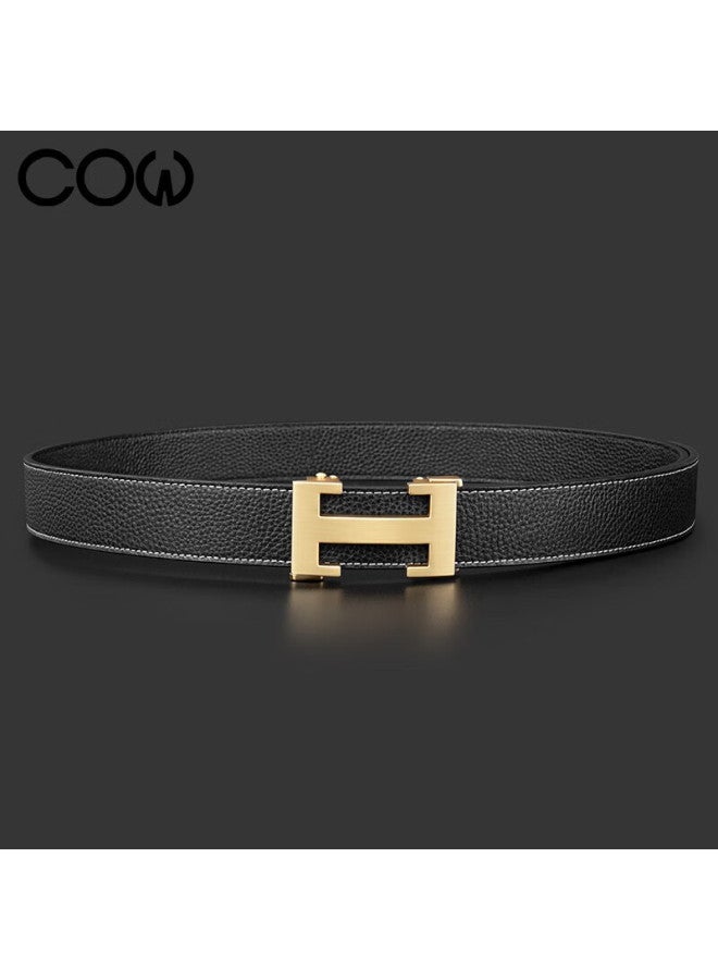 Cow Men's Genuine Leather Business Casual Automatic Buckle Belt First Layer Cowhide Waistband Gift For Boyfriend Husband 909 Gold - Image 2