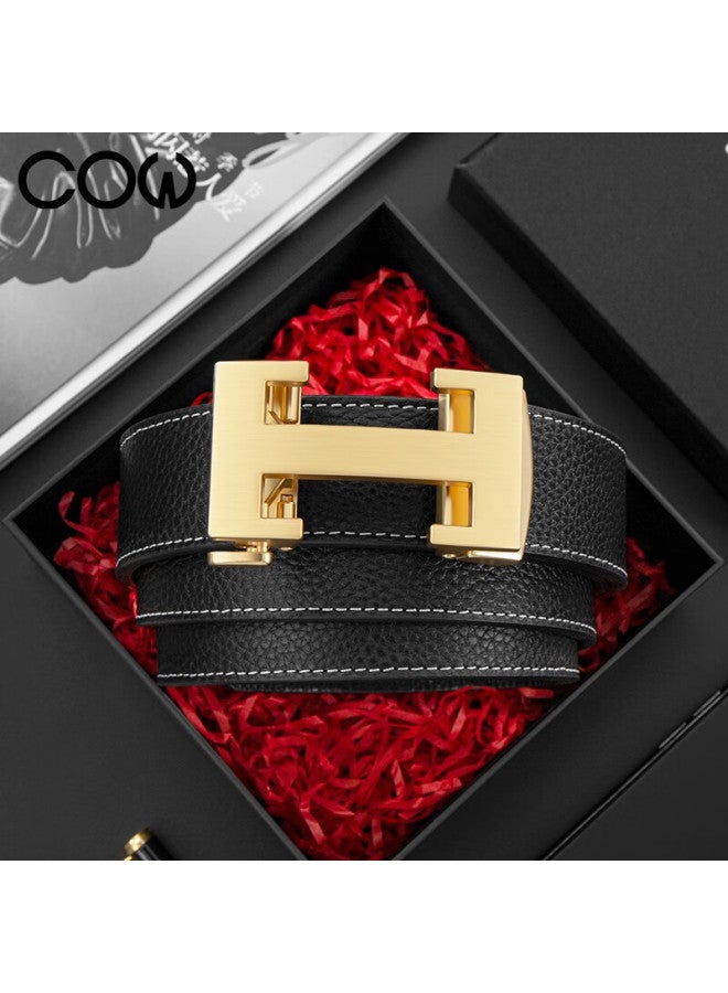Cow Men's Genuine Leather Business Casual Automatic Buckle Belt First Layer Cowhide Waistband Gift For Boyfriend Husband 909 Gold - Image 1