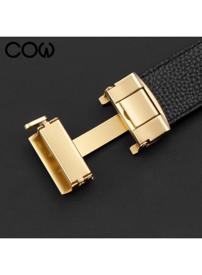Cow Men's Genuine Leather Business Casual Automatic Buckle Belt First Layer Cowhide Waistband Gift For Boyfriend Husband 909 Gold - Image 3