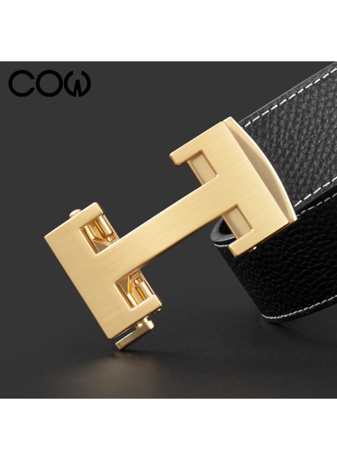 Cow Men's Genuine Leather Business Casual Automatic Buckle Belt First Layer Cowhide Waistband Gift For Boyfriend Husband 909 Gold - Image 4