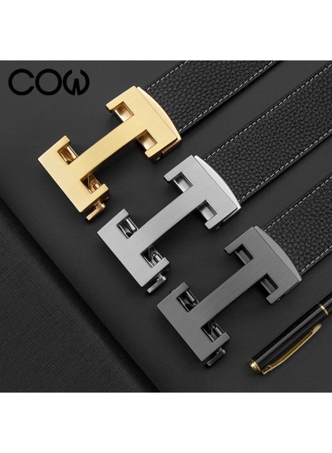 Cow Men's Genuine Leather Business Casual Automatic Buckle Belt First Layer Cowhide Waistband Gift For Boyfriend Husband 909 Gold - Image 5