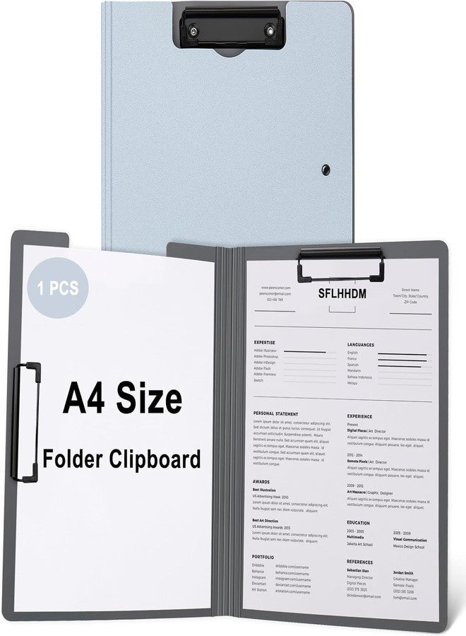 CREDSY A4 Clipboard File Folder with Top & Side 2 Clips | PVC Flip Writing Pad for A4 & Letter Size Papers | Office, School, Hospital & Student Use | Sky Blue - Image 1