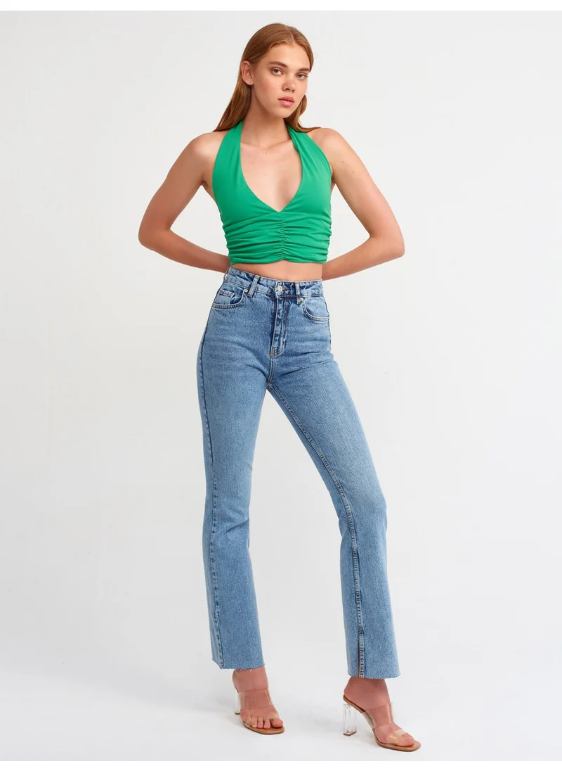 ديلفين 20154 Ruffle Detailed Crop Top-Green