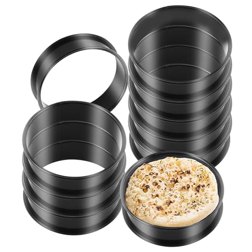 RICHSC-PAN Crumpet Rings, 10PCS Non-Stick English Muffin Rings 4 Inch For Baking, Stainless Steel Double Roll Upgrade Design, More Convenient to Take the Food of The Bakery Ring Mold. - Image 1