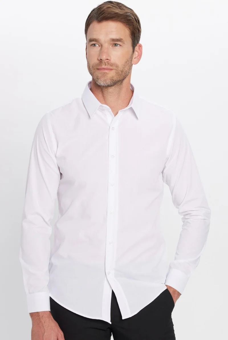 Tudors Men's Slim Fit Slim Fit Cotton Terry Cotton Fabric Easy Iron White Shirt