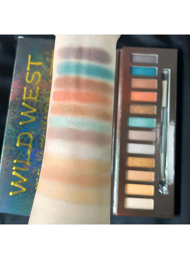 FROMST  Wild West Eyeshadow Palatte,12 Colors Makeup Smoky Eyeshadow Palette Natural Nude Matte Shimmer Glitter Pigment Eye Shadow Pallete Set Black Eye Shadow Halloween Make Up for Women,#C Wild West - Image 3