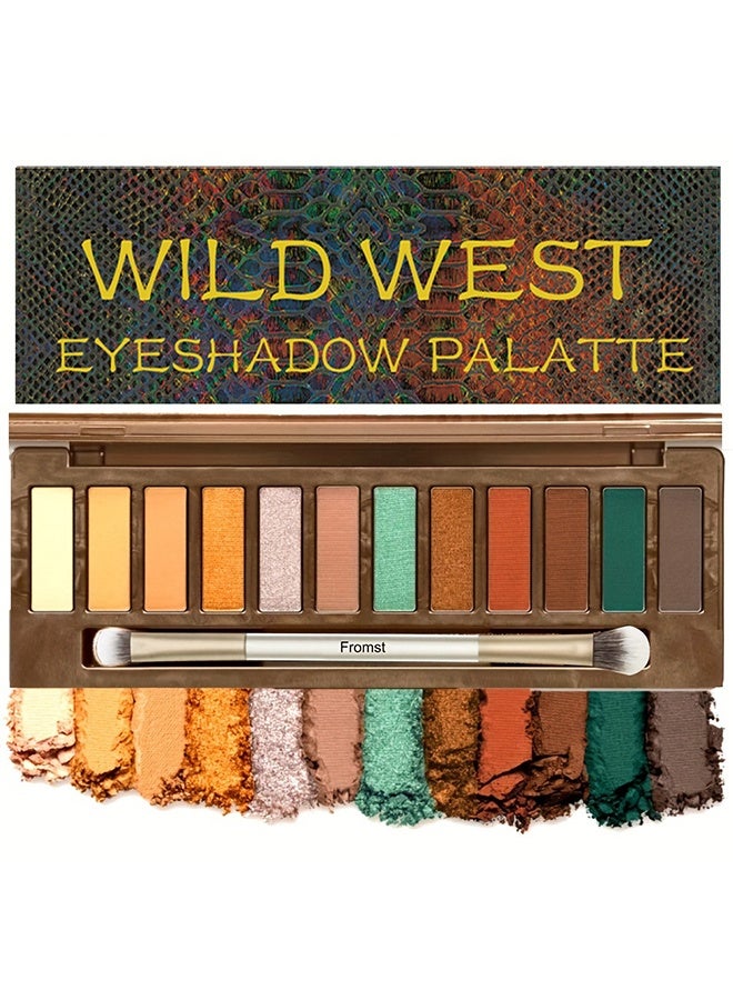 FROMST  Wild West Eyeshadow Palatte,12 Colors Makeup Smoky Eyeshadow Palette Natural Nude Matte Shimmer Glitter Pigment Eye Shadow Pallete Set Black Eye Shadow Halloween Make Up for Women,#C Wild West - Image 1