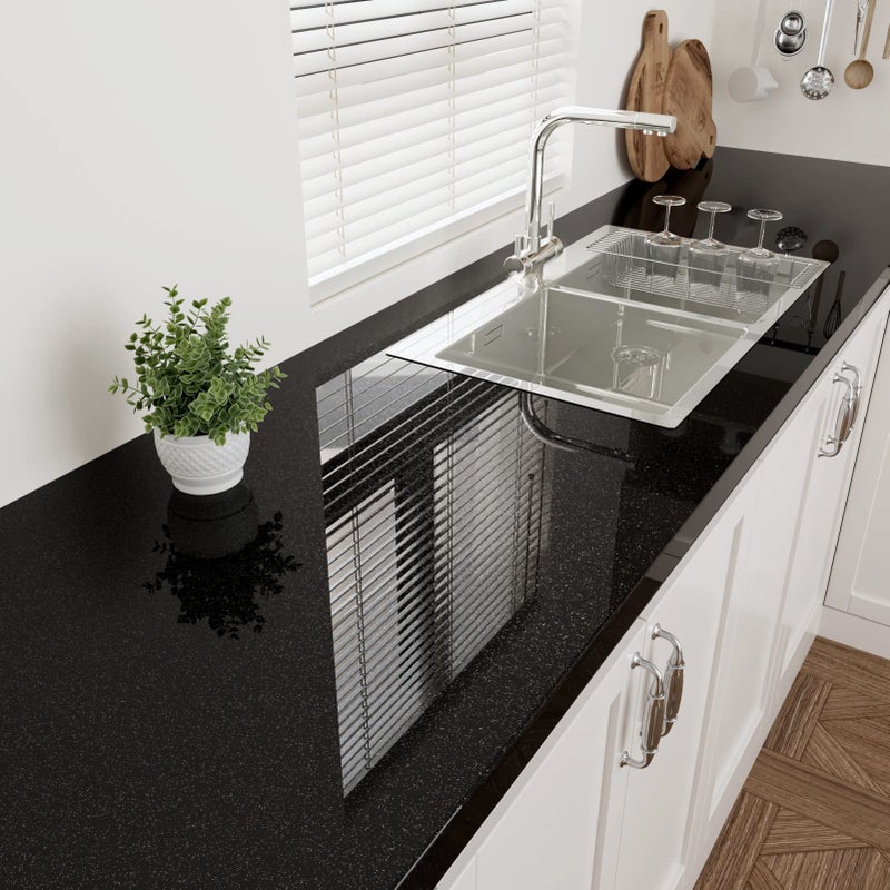 Wallercity Glossy Black Contact Paper Peel and Stick Shiny Glitters Countertop Contact Paper Self Adhesive Removable Wallpaper for Cabinets 15.8"x118" Waterproof Kitchen Table Tops Cover Vinyl Film - Image 1