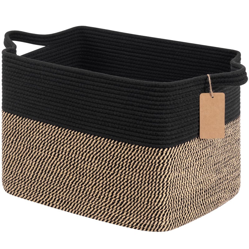 Goodpick Woven Storage Baskets for Organizing, 18" x 14" x 12" Wicker Laundry Basket for Shoes,Towel, Blanket Basket for Living Room, Toy Baskets Storage Kids with Handles - Image 1