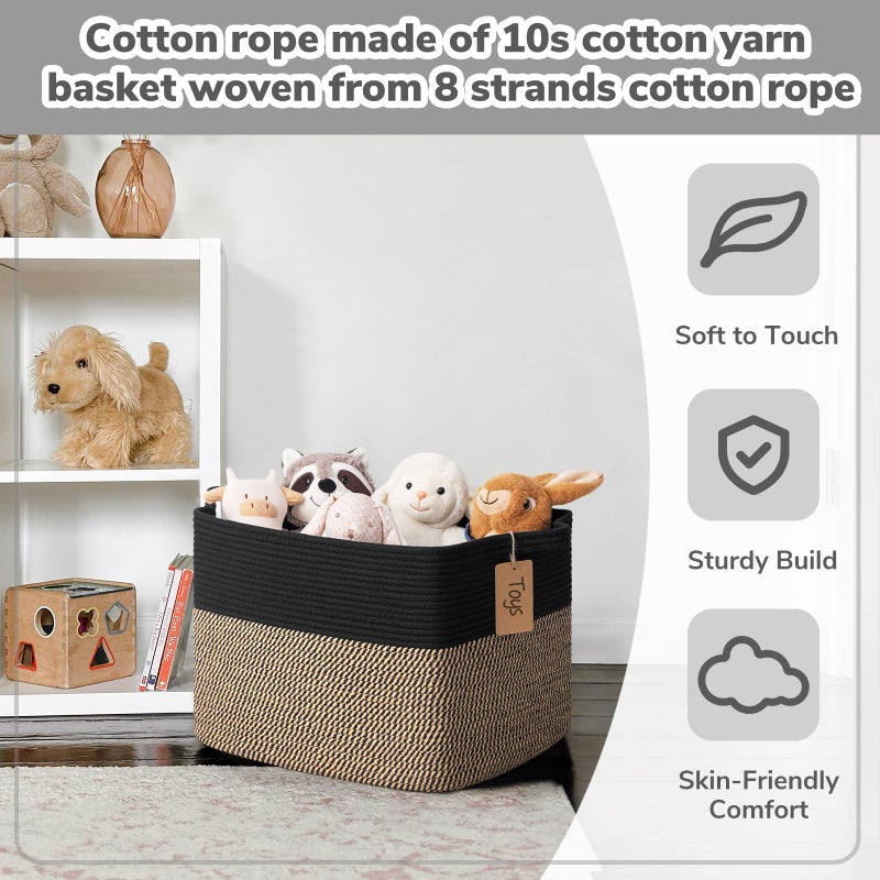 Goodpick Woven Storage Baskets for Organizing, 18" x 14" x 12" Wicker Laundry Basket for Shoes,Towel, Blanket Basket for Living Room, Toy Baskets Storage Kids with Handles - Image 4