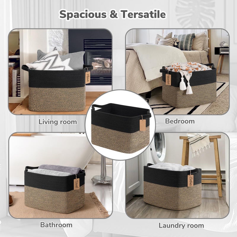 Goodpick Woven Storage Baskets for Organizing, 18" x 14" x 12" Wicker Laundry Basket for Shoes,Towel, Blanket Basket for Living Room, Toy Baskets Storage Kids with Handles - Image 5