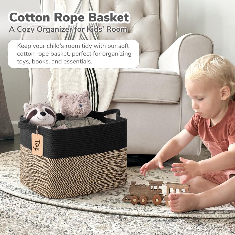 Goodpick Woven Storage Baskets for Organizing, 18" x 14" x 12" Wicker Laundry Basket for Shoes,Towel, Blanket Basket for Living Room, Toy Baskets Storage Kids with Handles - Image 2