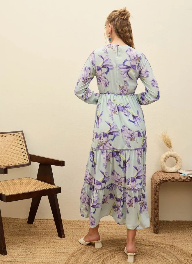 ساسافراس Floral Printed Fit & Flare Maxi Dress for Women